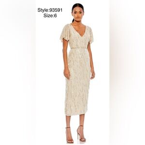 Sequined v neck flutter midi dress